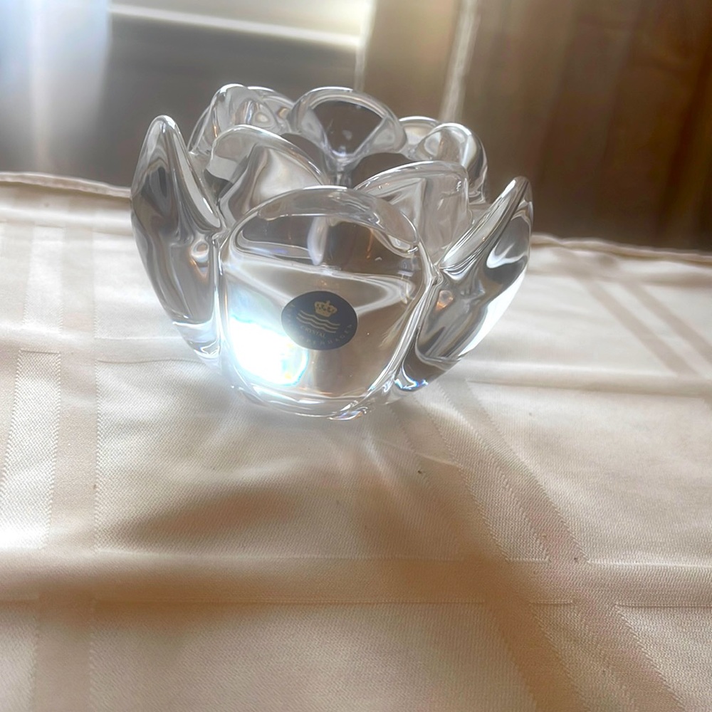 ROYAL COPENHAGEN Crystal LOTUS Votive Candle Holder w/Sticker Denmark